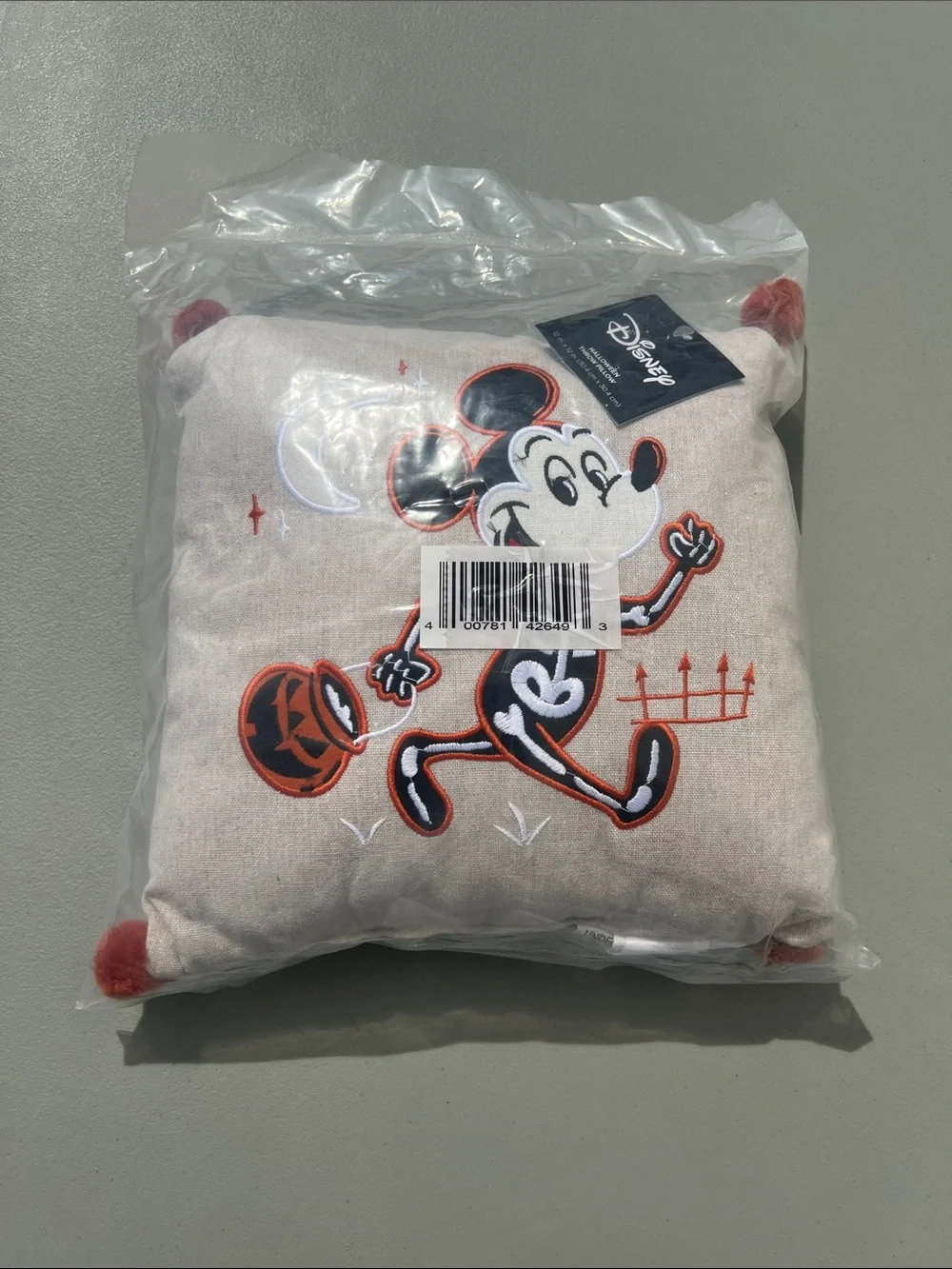 Disney Mickey Mouse Halloween Throw Pillow - Cream, Black & Orange 12x12